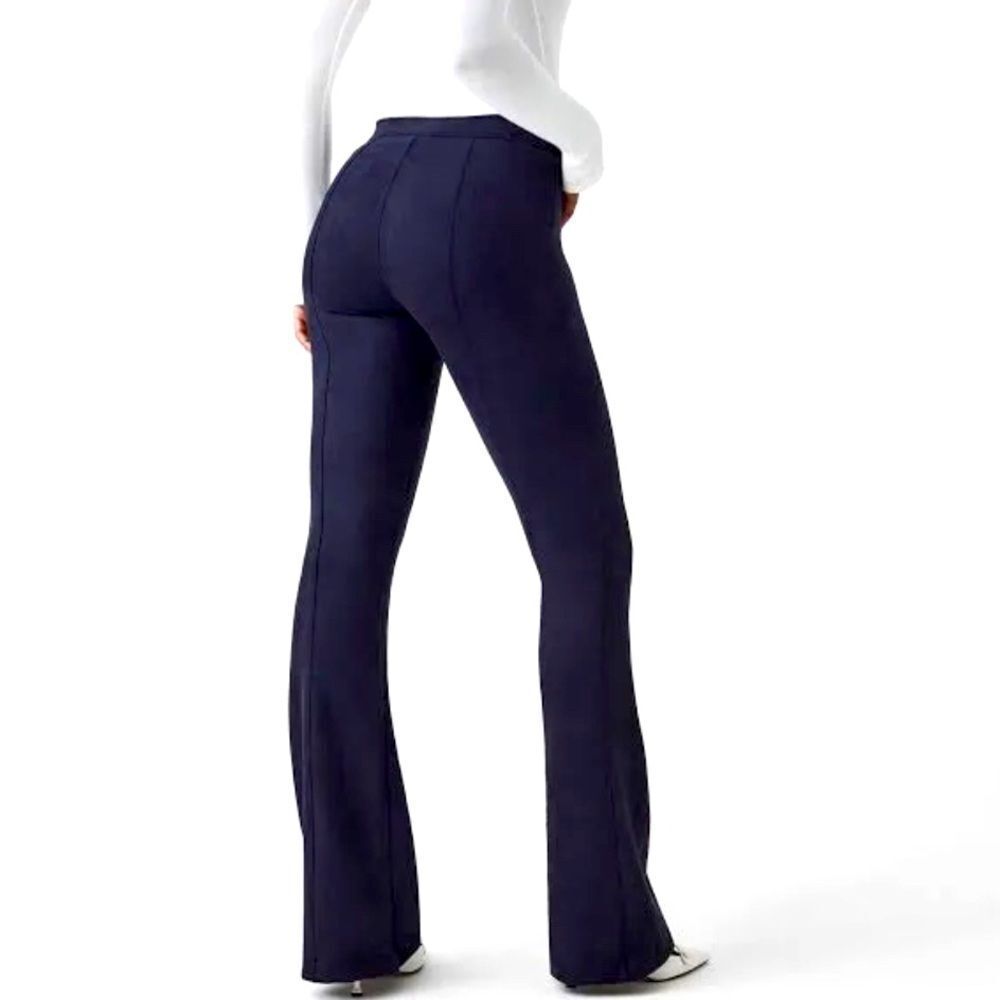 NWT Spanx Faux Suede Flare Pants Classic Navy Pull On Core Shapewear Stretchy